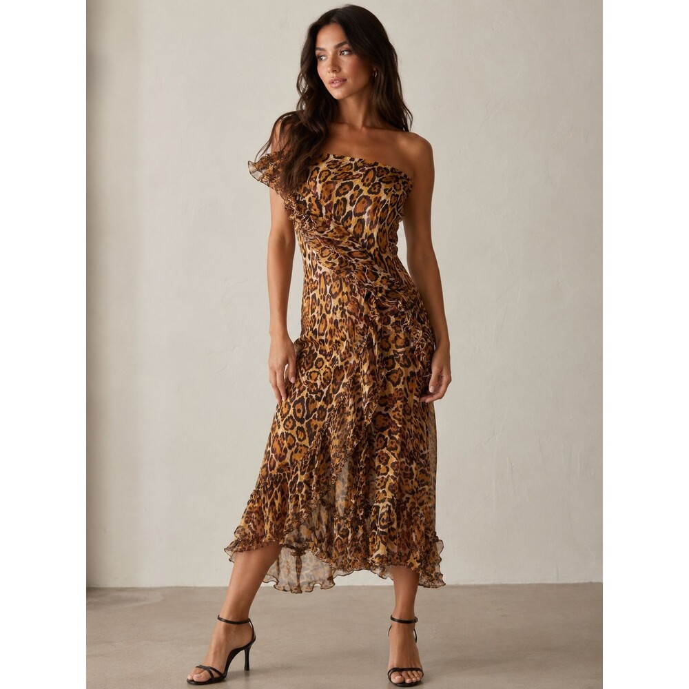Vintage Y2k Cami International Silk Animal Print Dress Asymmetrical Hem XL
